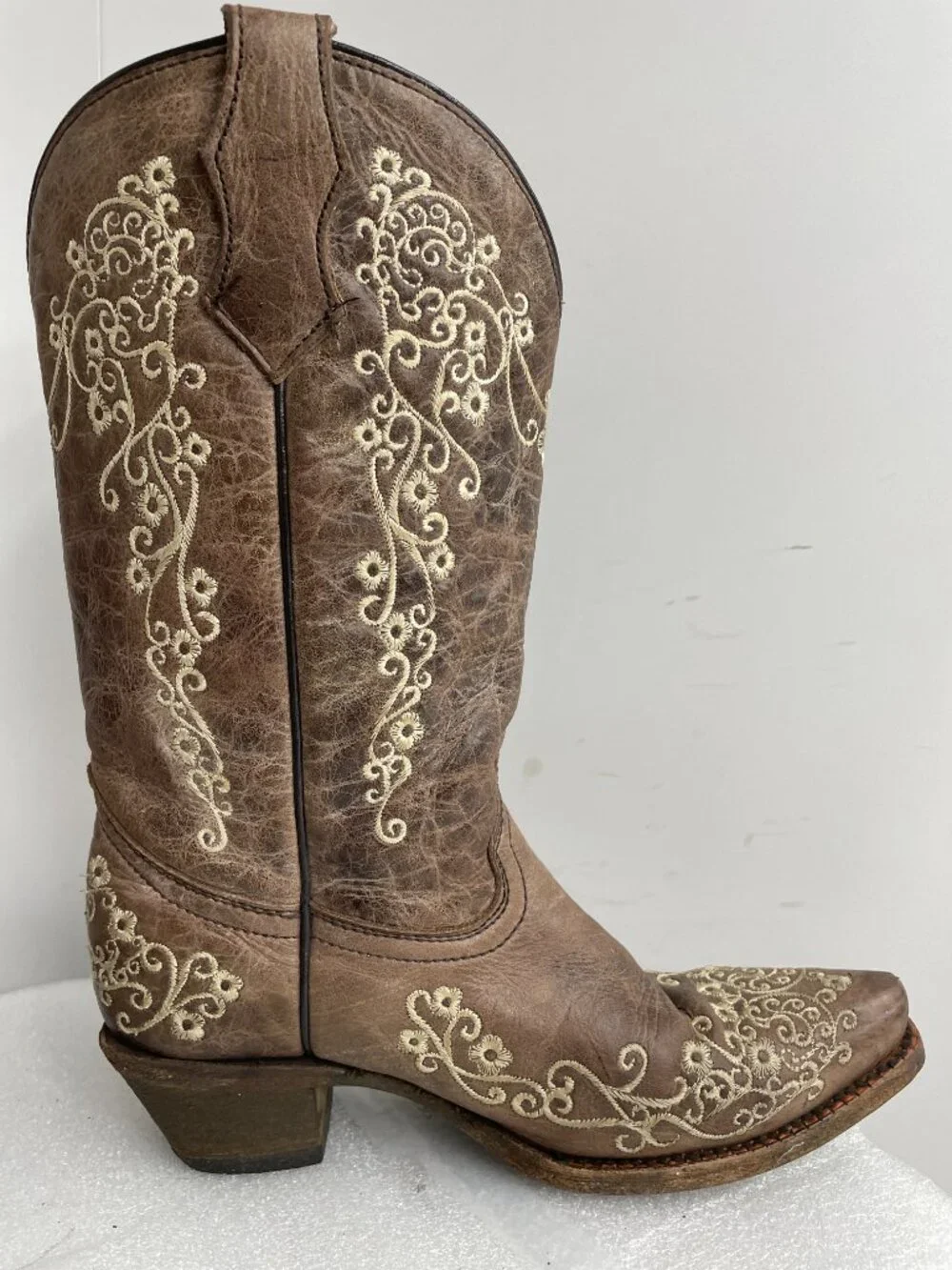 Corral Western Leather Boots Teens Snip Toe Brown Cowgirl Cowboy Girls Youth 3.5